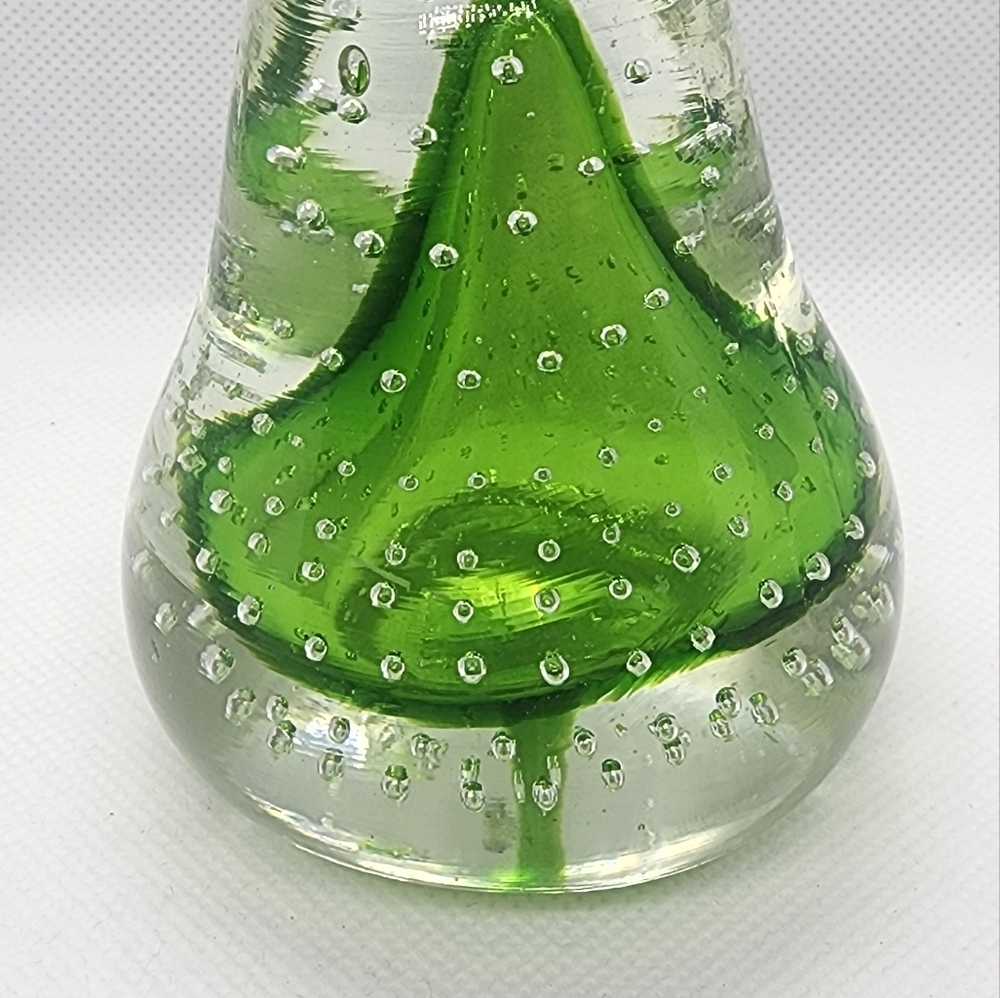 Glass Paperweight Pear Shape Green & Clear Glass with Air Bubbles - Picture 7 of 10